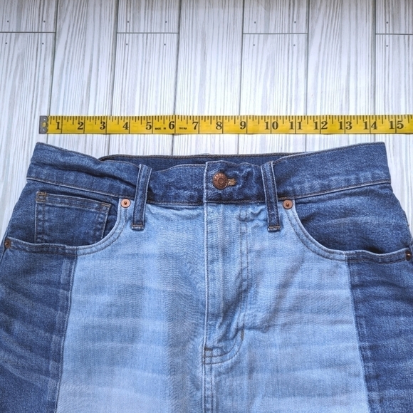 Madewell McCarren Pieced Two Tone Denim Skirt in Distressed Dark Blue Size 27 - Picture 10 of 12